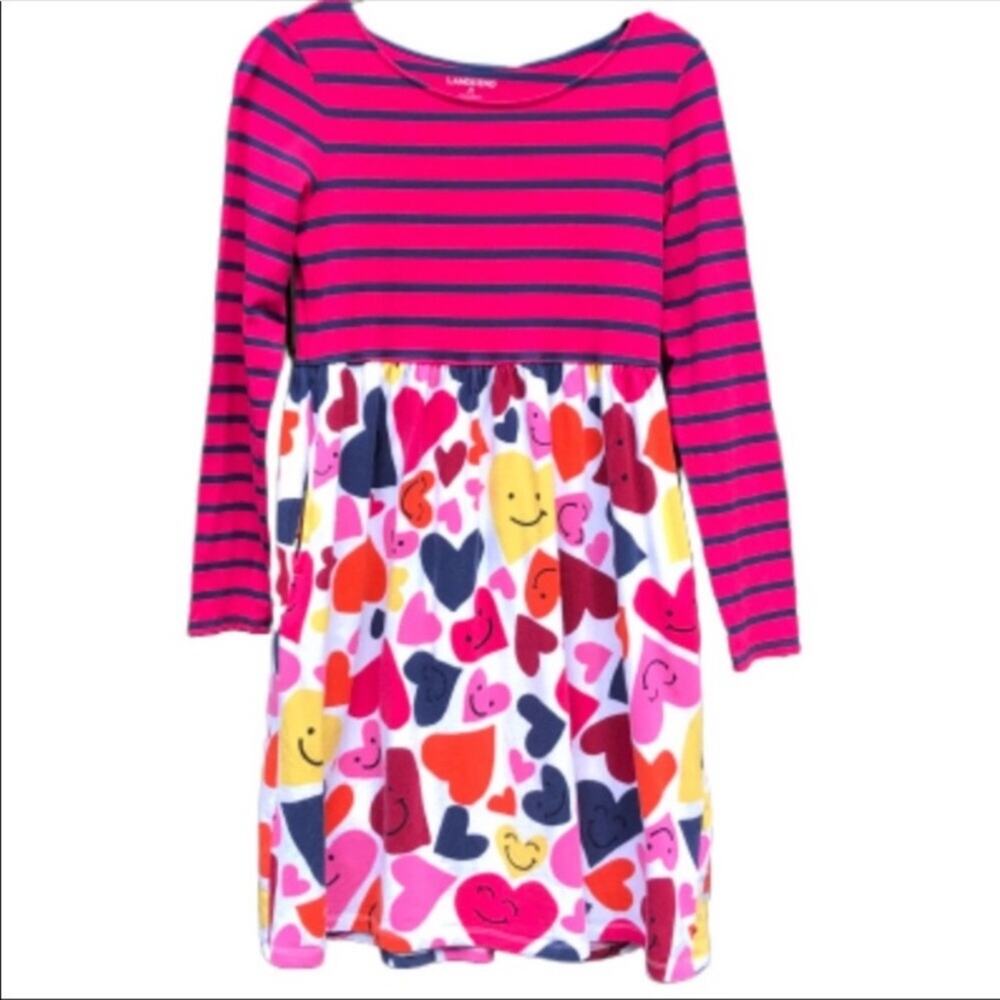 Lands' End Girls Heart Dress Size L – Pink Striped Long Sleeve Knit Dress